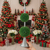 Artificial Tree Boxwood Topiary Two-Tier Natural Spheres D7x26.5in Artificial Plant Metal Stand Home Office Decor