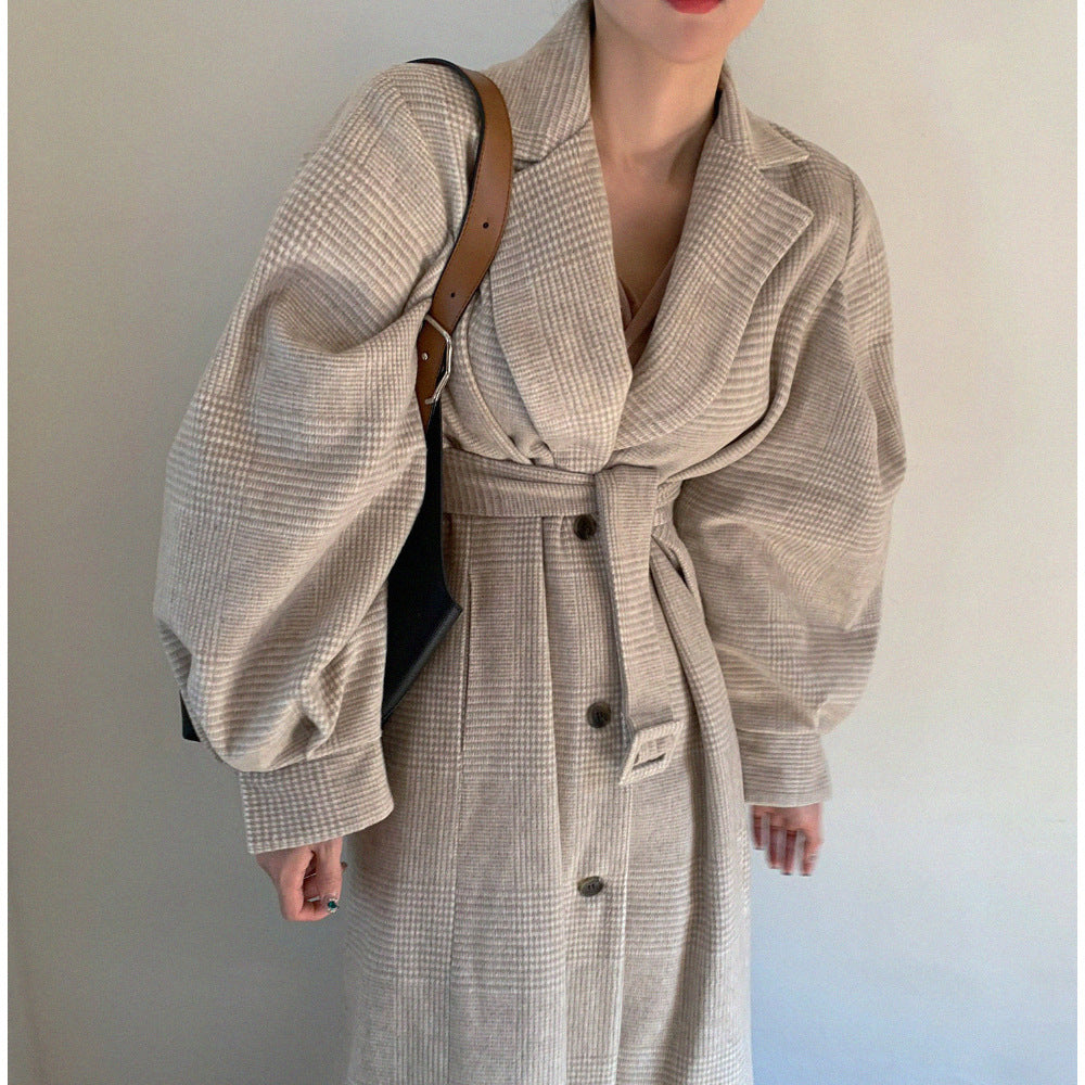 Check woolen coat