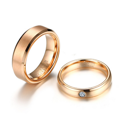 Rose Color Gold Tungsten Carbide Couple Ring For Men Women CZ Engagement Wedding Ring Valentine's Day Jewelry