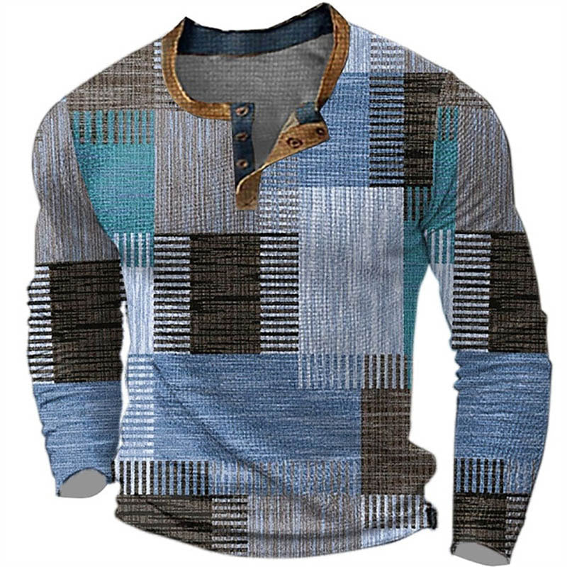 Alpscommerce 3d Printed Three-button Long-sleeved Pullover