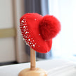 Fox Fur Ball Beret Female Woolen Pearl