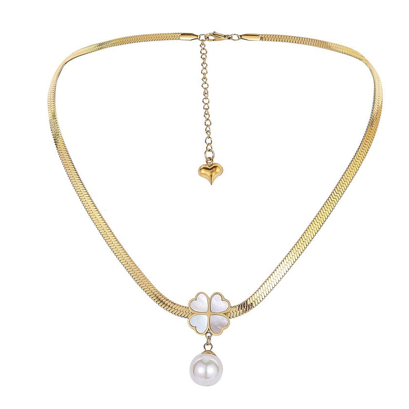Stainless Steel Four-leaf Clover Pearl Shell Necklace