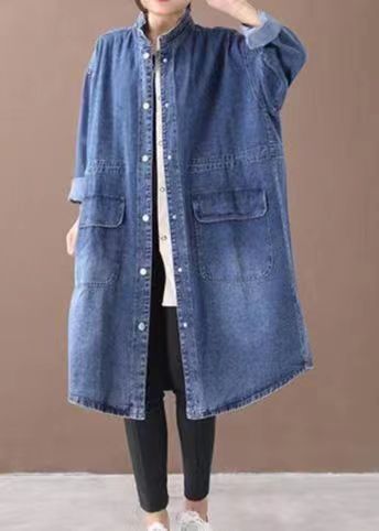 Fashionable Versatile Slimming Denim Shirt Dress Elegant Hong Kong Style Vintage Single-breasted Coat
