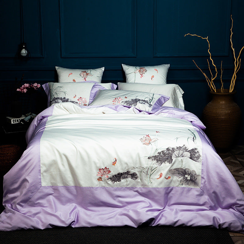 Simple solid color bedding with stitching embroidery