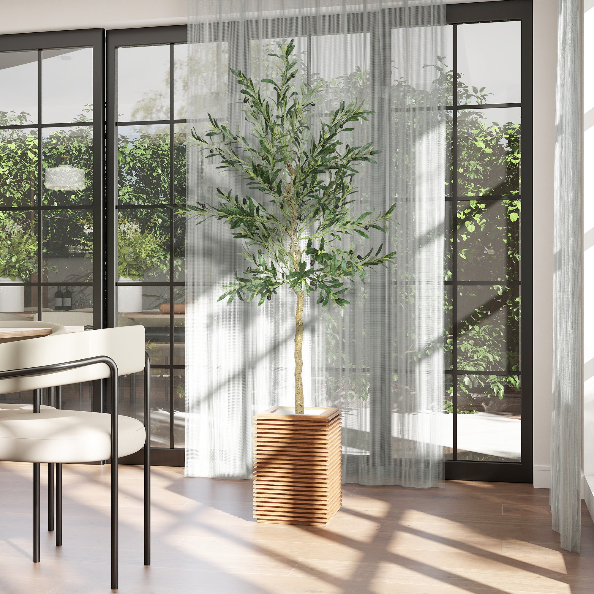 6ft Artificial Olive Tree in Pot with Silk Leaves, Fruits, Faux Tree, Indoor Fake Plant for Home, Office, Living Room