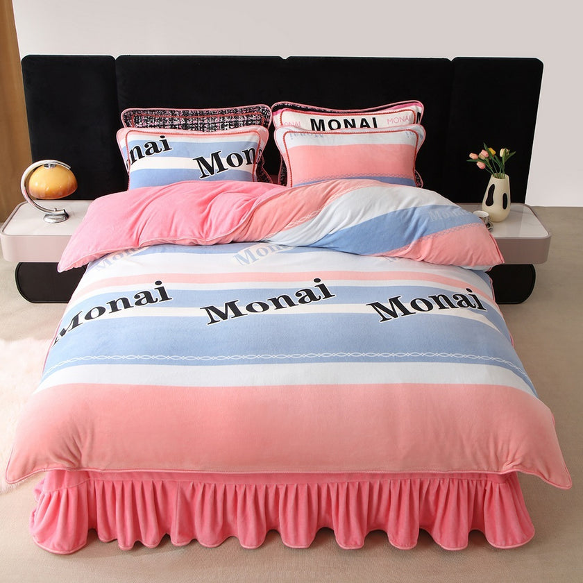 New Milk Fiber Printed Four-piece Bedding Set