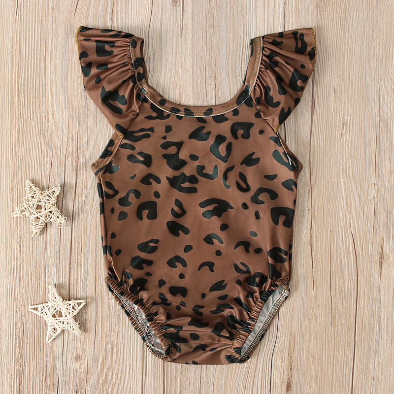 Flying Sleeve One-piece Girl Leopard Pattern Swimming Suit