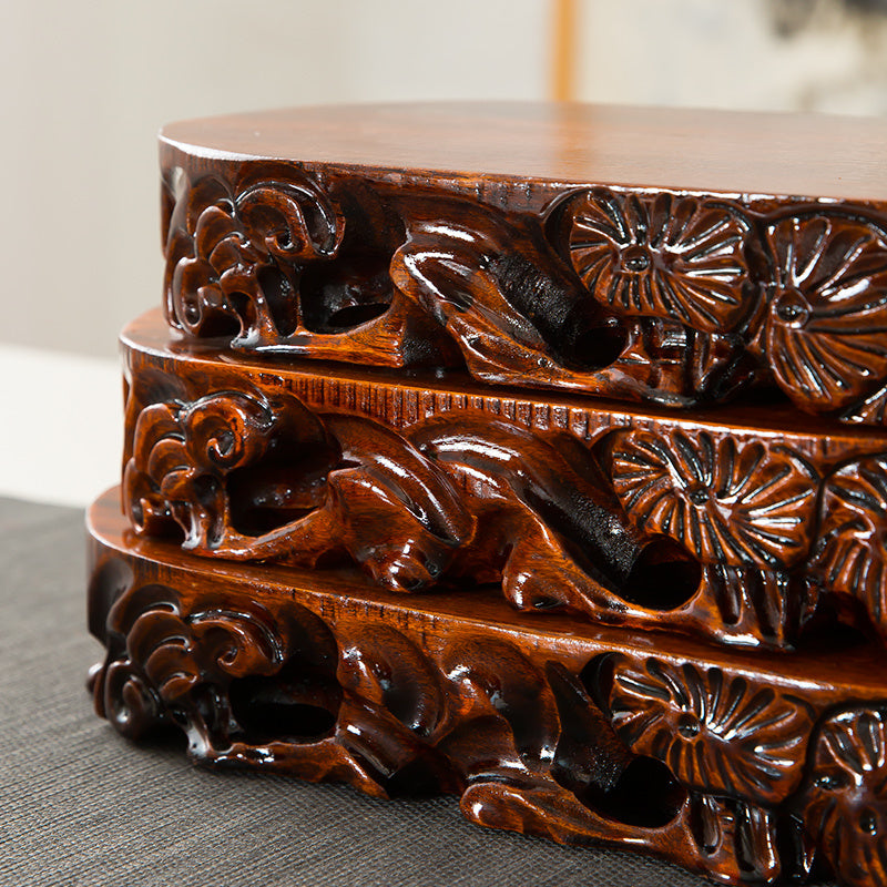 Solid Wood Base Buddha Statue Decoration Wooden Flower Stand
