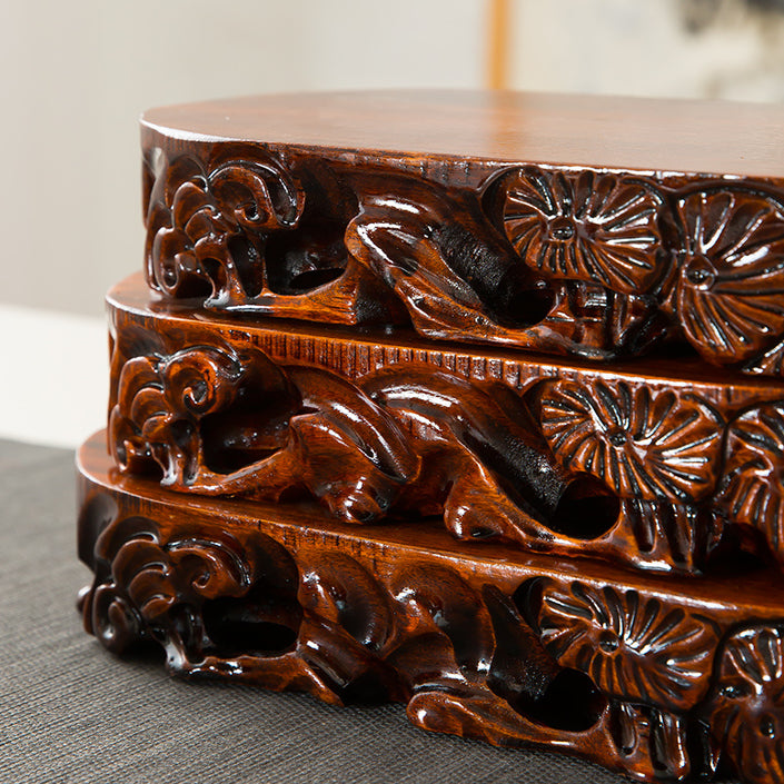 Solid Wood Base Buddha Statue Decoration Wooden Flower Stand