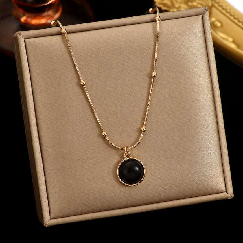 Lxalry 18K Gold-Plated Mood Responsive Necklace   Stainless Steel Modern Minimalist Jewelry With Color Shifting Resin Pendant  Hypoallergenic Skin Safe Gift For Women Wife Mom Stainless Steel Jewelry