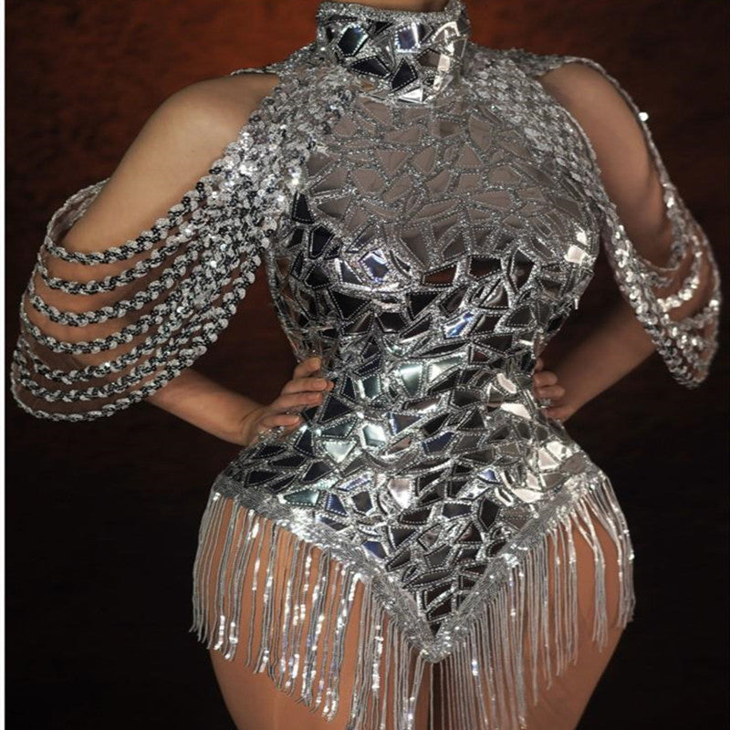 Rhinestones Women Singer Stage Dress