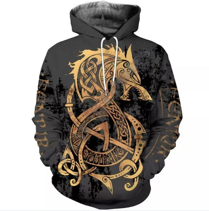 Men's 3D Digital Printing Wolf Dog Hooded Sweater