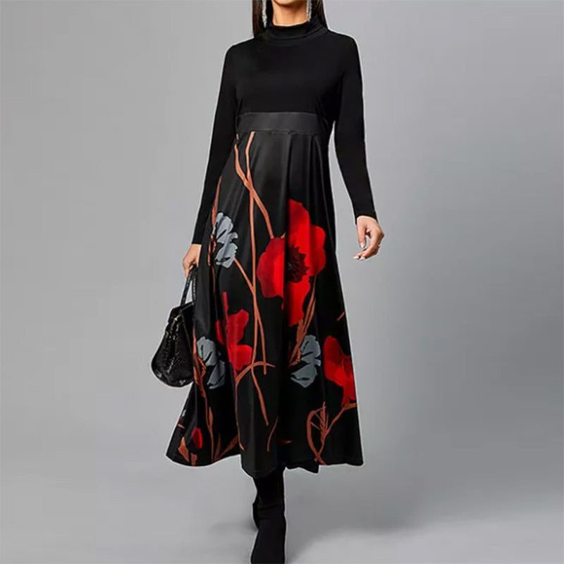 New Printed Cotton Long Dress Pullover Premium Classic Style Red Temperament Commute Mid-waist Clothing
