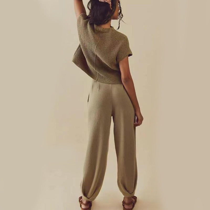 Women's Casual Two Piece Outfits With Pockets Sleeveless Top And Loose Pants Fashion Tracksuit Lounge Sets