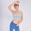 Personality Tops Are Sexy, Thin Butterfly Pattern Denim Camisole Short Small Vest