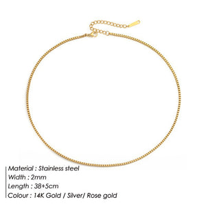Box Chain Bare Gold Plated Necklace Stainless Steel