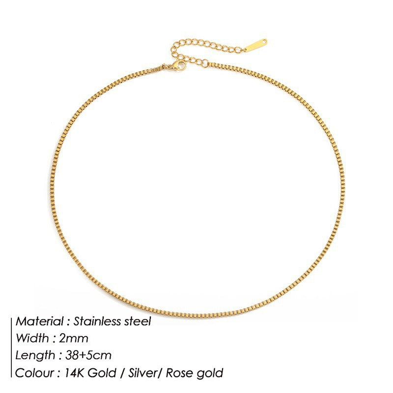 Box Chain Bare Gold Plated Necklace Stainless Steel