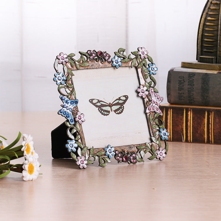 Creative Enamel Colored Metal Photo Frame With Flower And Bird Photo Frame
