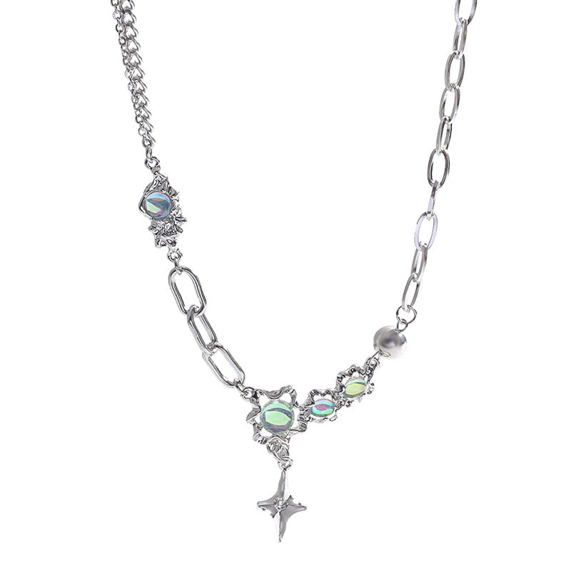 Asterism Moonstone Stitching Cross Clavicle Chain