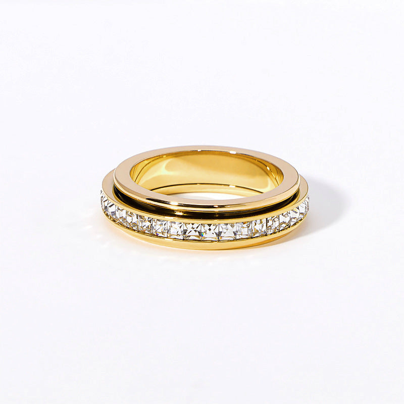 Square Diamond Rotating Starry Titanium Steel Ring For Women