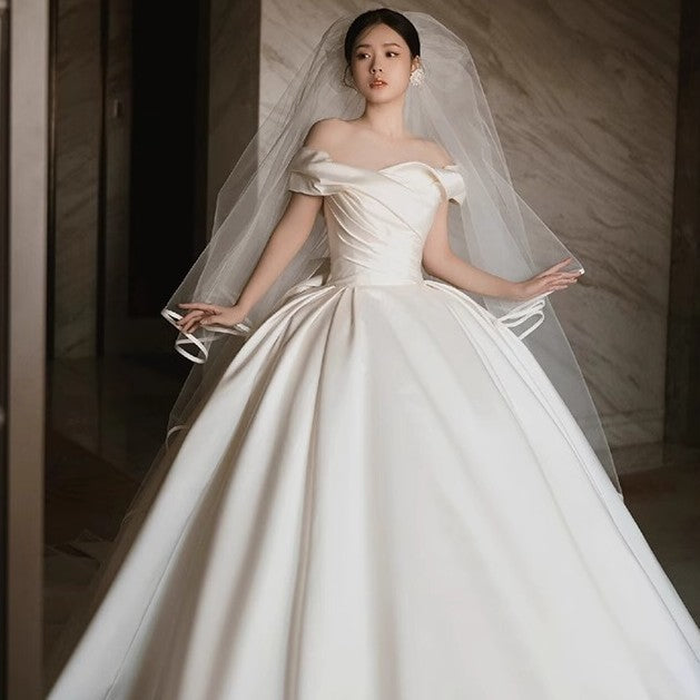 Off-shoulder Satin Wedding Dress