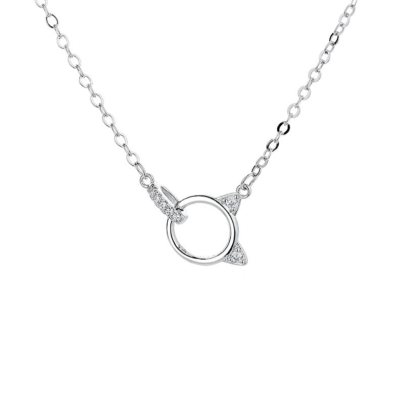 Cute Kitten Light Luxury Minority Design Diamond Ring Buckle Necklace INS