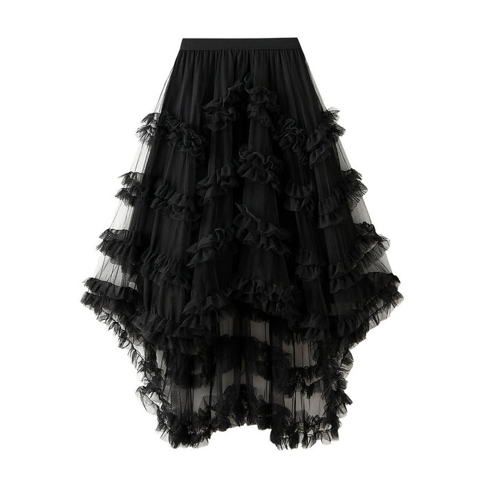 Elastic Waist Fairy Mesh Skirt Puffy Irregular Ruffled Tiered Dress