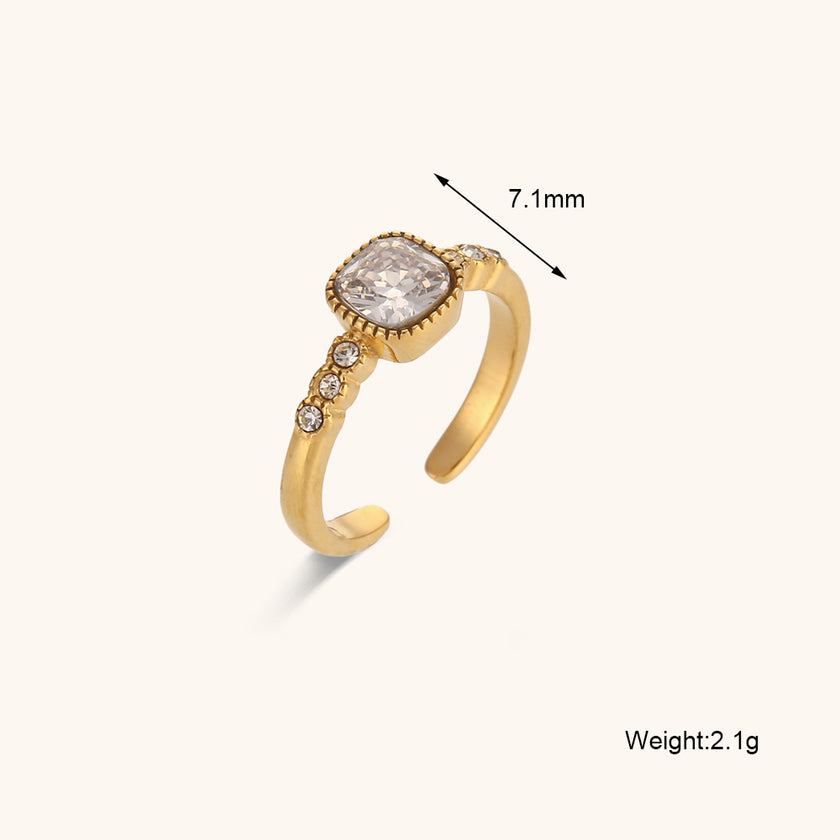 Rounded Square Open-end Zircon Ring Niche
