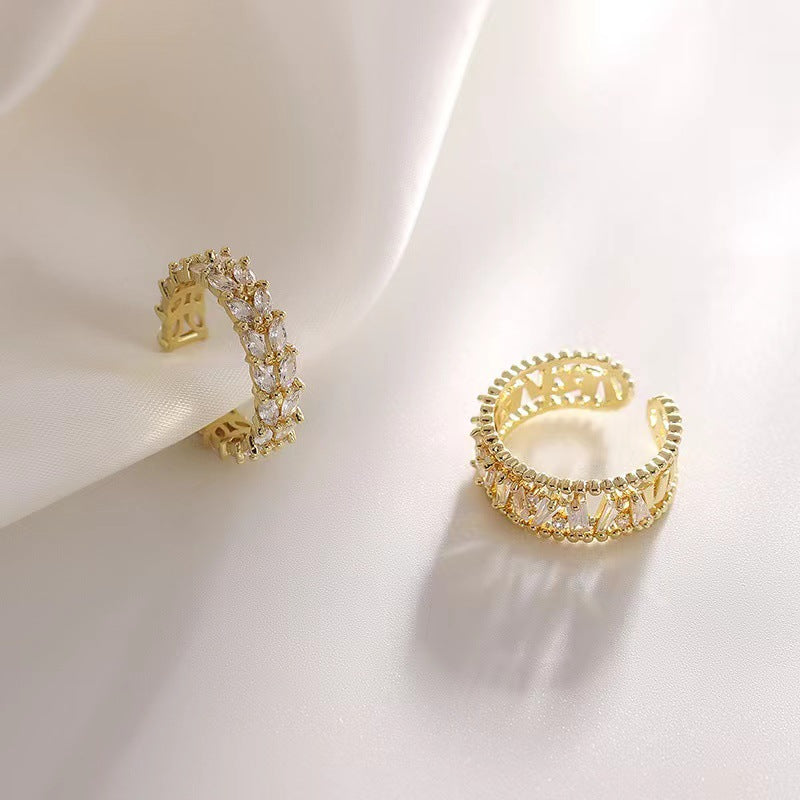 Light Luxury High-grade Hollow Glittering Diamond Ring