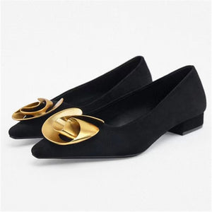 Women's Shoes Black High Heels Flower Suede