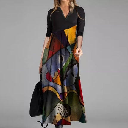New Printed Cotton Long Dress Pullover Premium Classic Style Red Temperament Commute Mid-waist Clothing