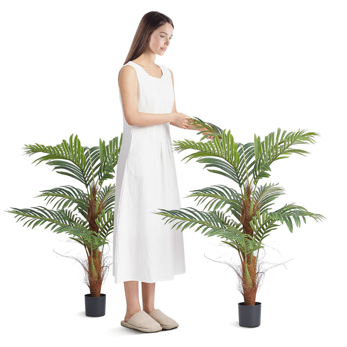 Artificial Palm Tree, 4 FT Tall Faux Plant, Secure PE Material & Anti-Tip Tilt Protection Low-Maintenance Plant, Lifelike Green Fake Tree For Home Office Warehouse Decor Indoor Outdoor