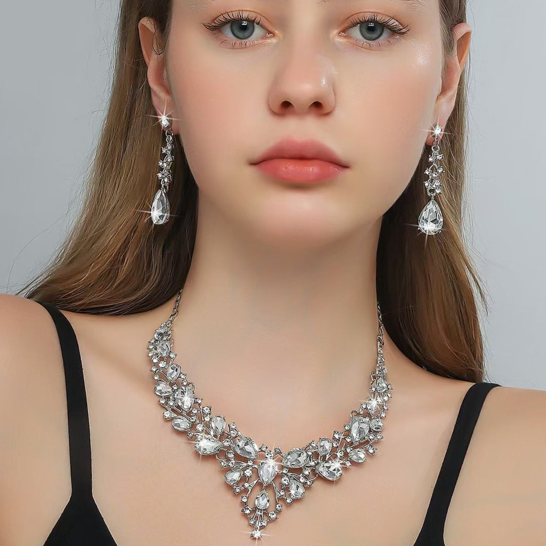 Water Drop Women's Alloy Bridal Necklace Two-piece Earrings Set