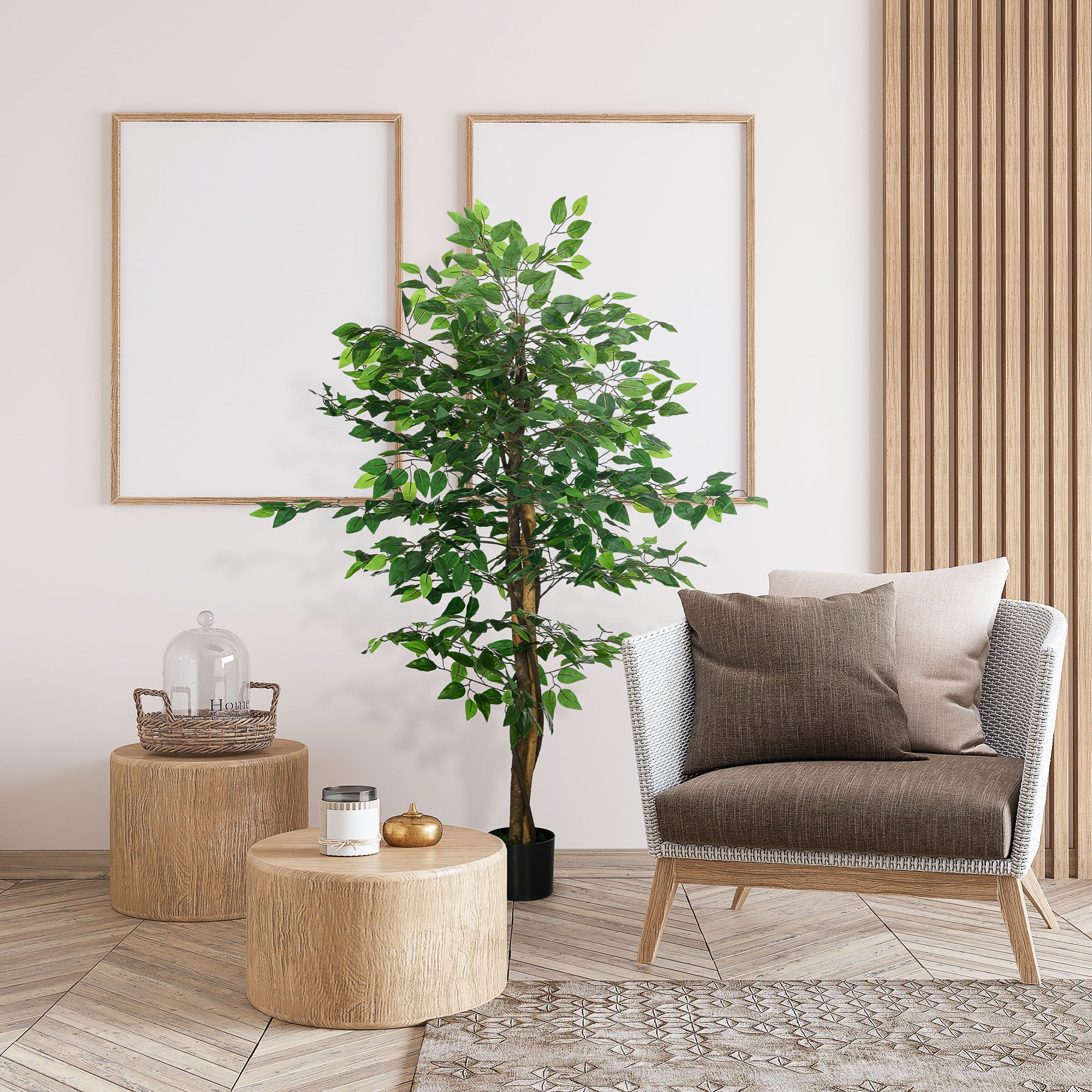 Artificial Ficus Tree, With Weighted Plant Pot - Green