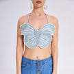 Personality Tops Are Sexy, Thin Butterfly Pattern Denim Camisole Short Small Vest
