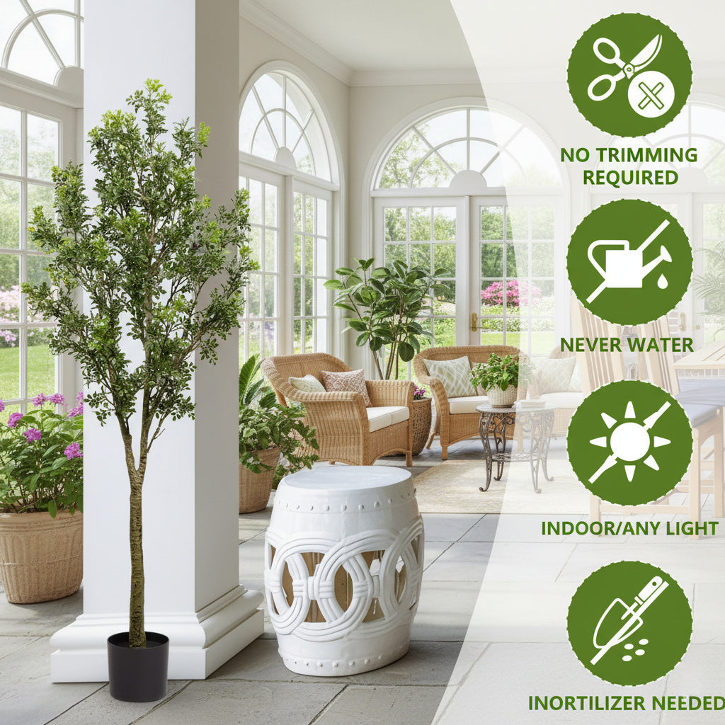 6FT Artificial Tree Indoor Decor Faux Potted Plant With Natural Look Leaves For Home Living Room Bedroom Office Easy Assembly