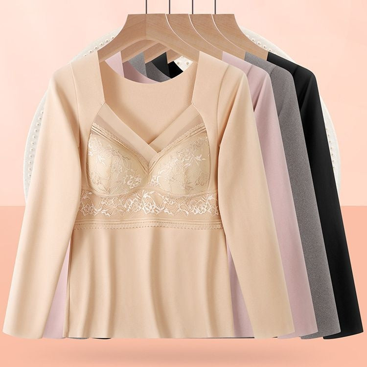 Women's Fashionable Warm Bra-free Long Sleeve With Chest Pad