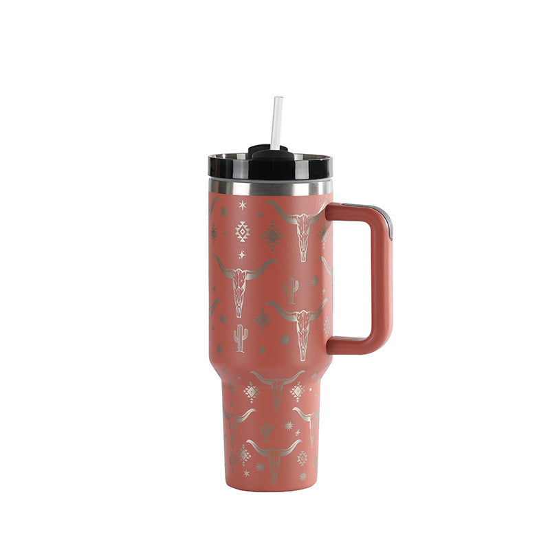 Laser Cow Head Printing Vacuum Cup Business Men's Large Capacity Warm-keeping Water Cup