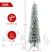 5FT 6FT 7FT Pre-Lit Flocked Pencil Christmas Tree, Artificial Fir Snow Slim Skinny Christmas Tree For Home, Office, Party Decoration WITH Branch Tips AND Warm White Lights, Metal Base