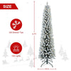 5FT 6FT 7FT Pre-Lit Flocked Pencil Christmas Tree, Artificial Fir Snow Slim Skinny Christmas Tree For Home, Office, Party Decoration WITH Branch Tips AND Warm White Lights, Metal Base