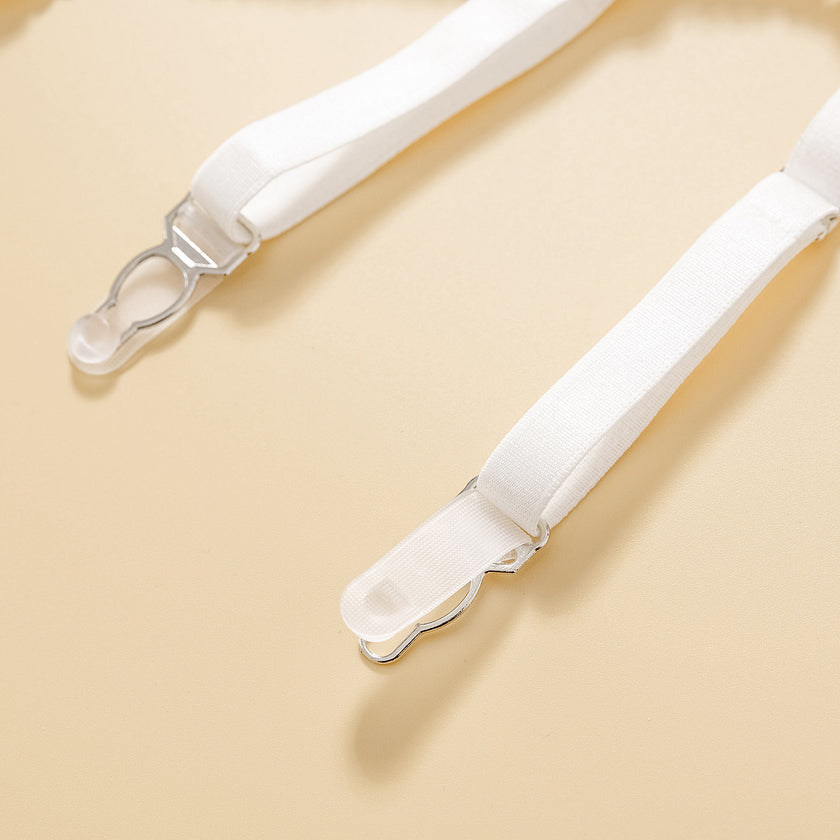 White Metal Chain Flowers Embroidered Underwear Bra Set