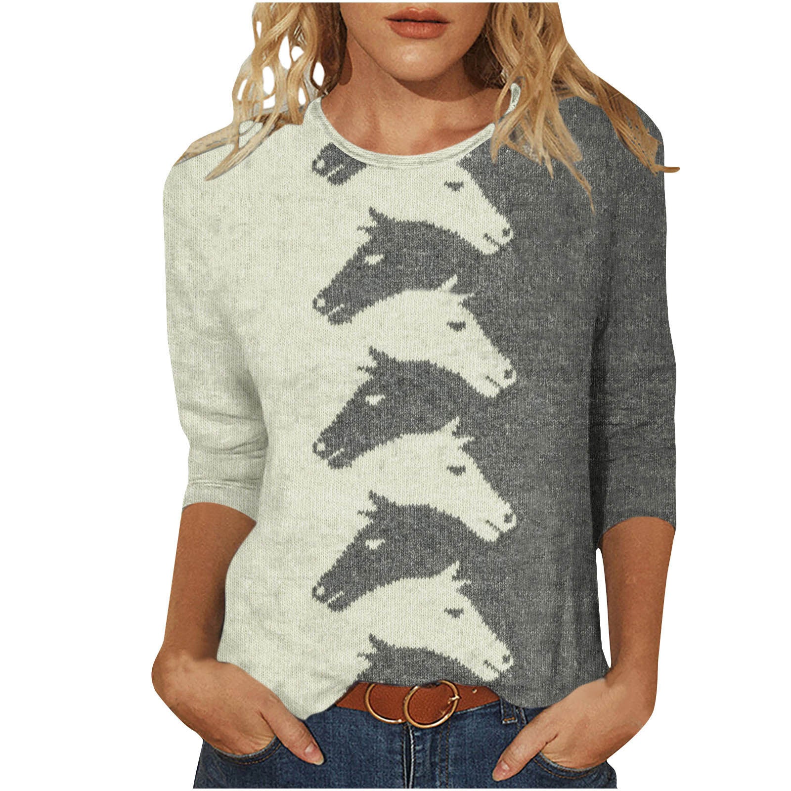 Fashion Digital Printed Round Neck Top For Women