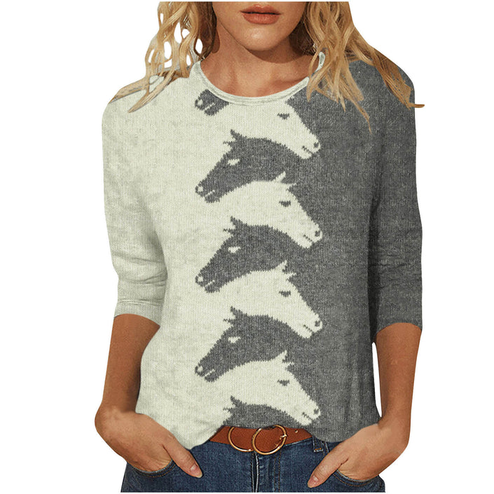 Fashion Digital Printed Round Neck Top For Women