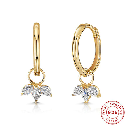 S925 Sterling Silver Petals Horse Eye Jeweled Earrings