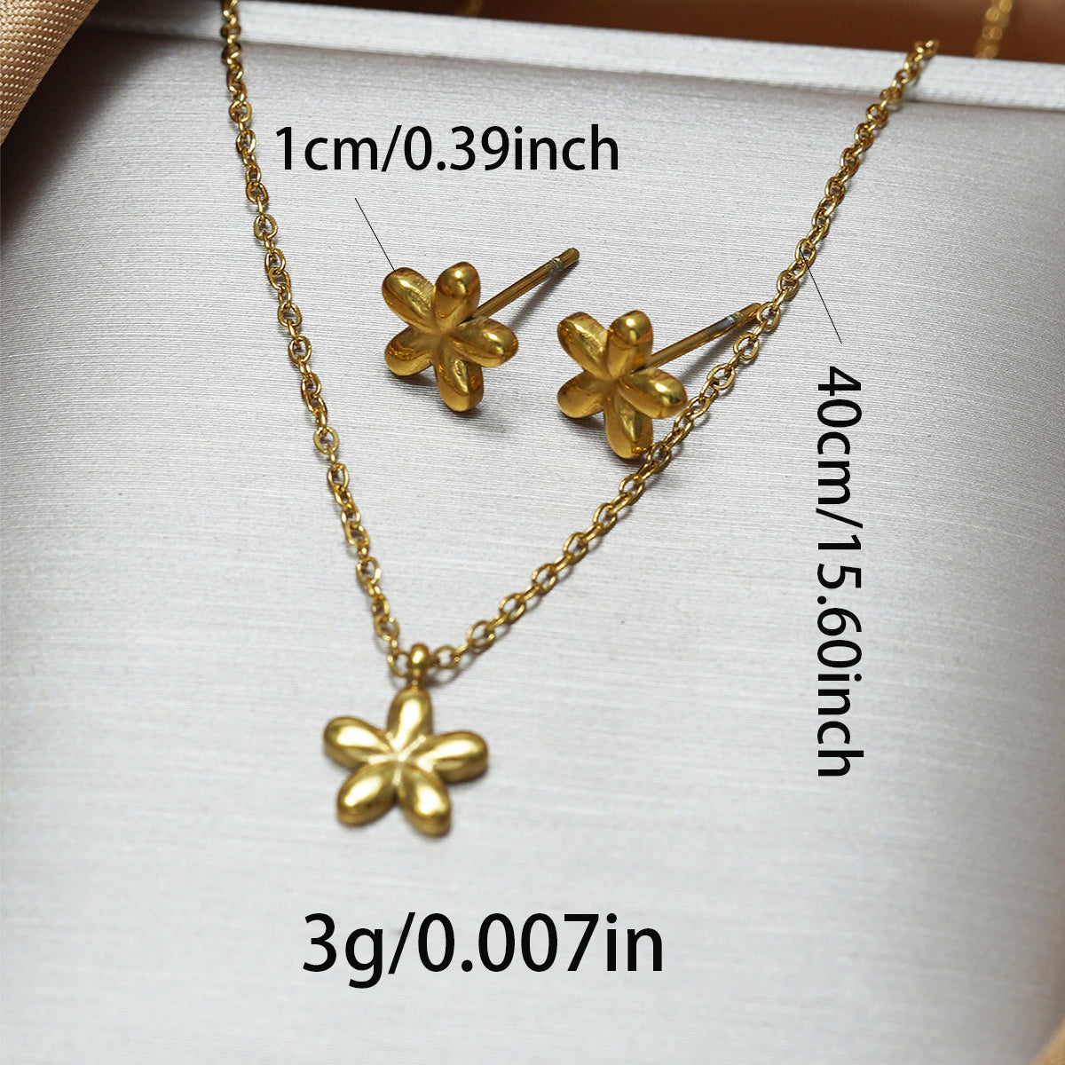 Lxalry 18K Gold Plated 5 Petal Floral Mirror Jewelry Set  Hypoallergenic Skin Safe Necklace   Stud Earrings For Daily Date Night  Never Fade Adjustable Luxury Gift