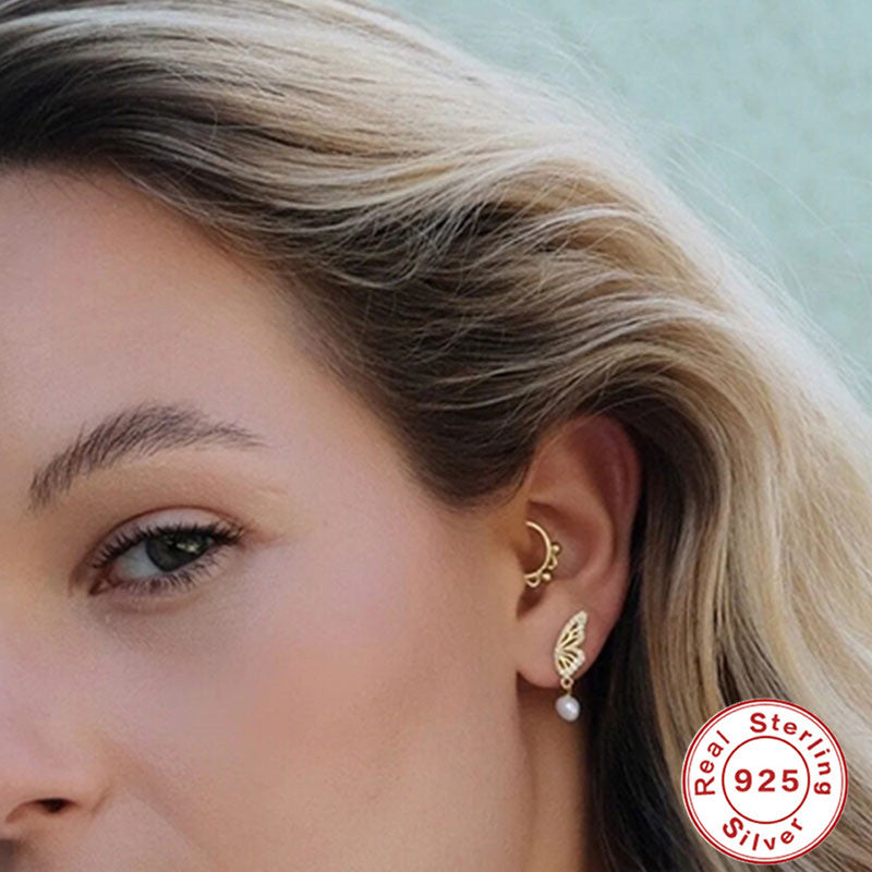 S925 Sterling Silver Pearl Butterfly Wings Earrings