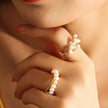Retro Elegant Brass Plated 18K Real Gold Natural Pearl Ring
