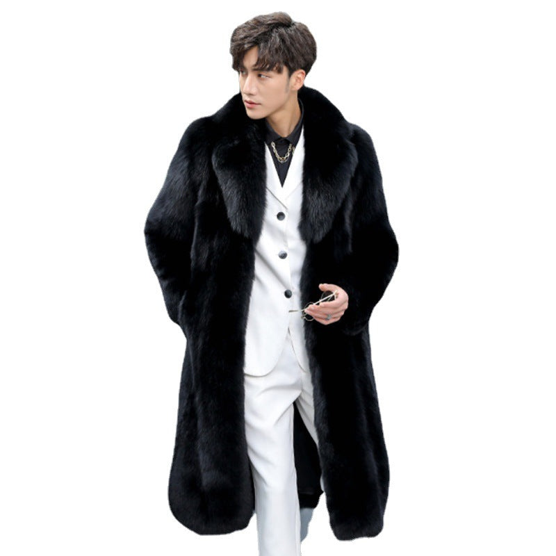 Men's Fur Coat Imitation Fox Hair Long Casual Windbreaker