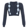 Diamond Jacquard V-Neck Cardigan Wool Long Sleeve Top For Women