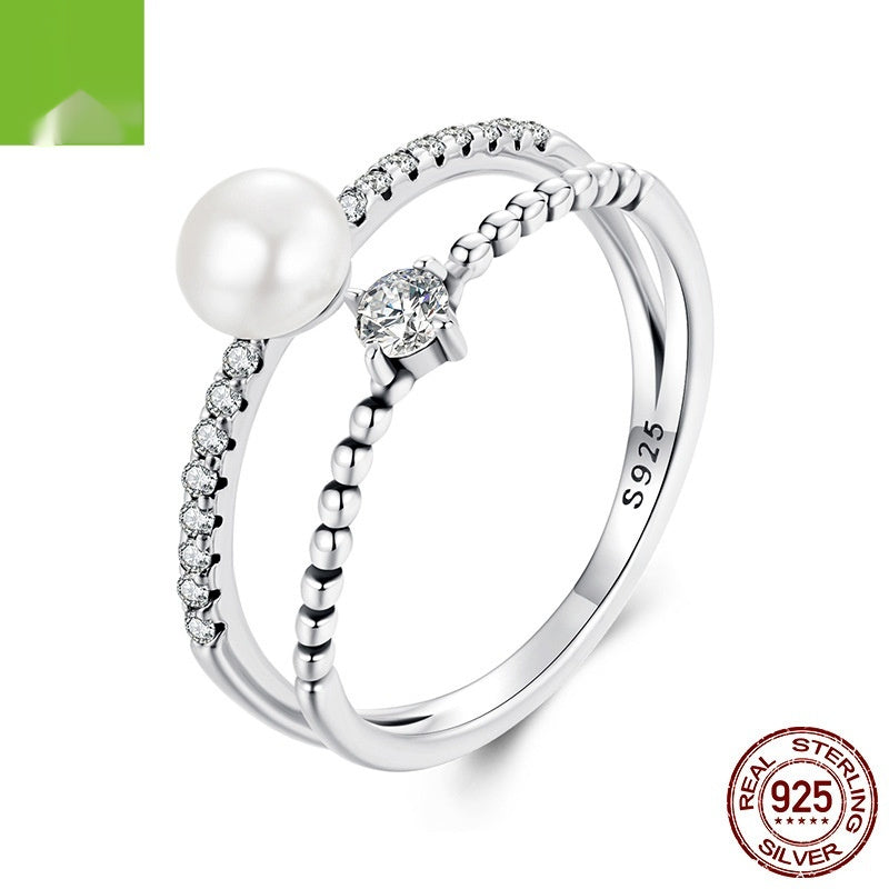 Silver Ziyun Original Design Double Layer Natural Freshwater Pearl Ring S925 Sterling Silver Stacked Entry Lux Elegant Ring Shank